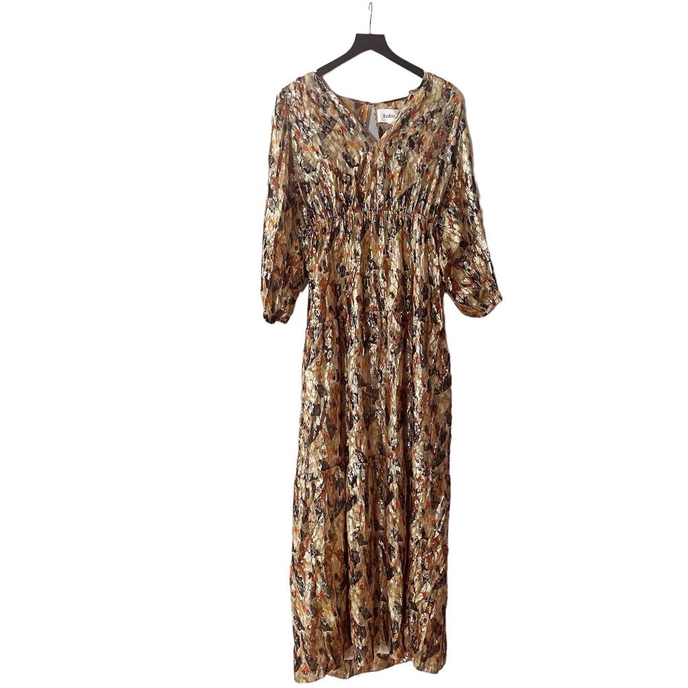 ba&sh Gullian Cutout Metallic Fil Coupé Silk-Blend Chiffon Maxi Dress Small NWT